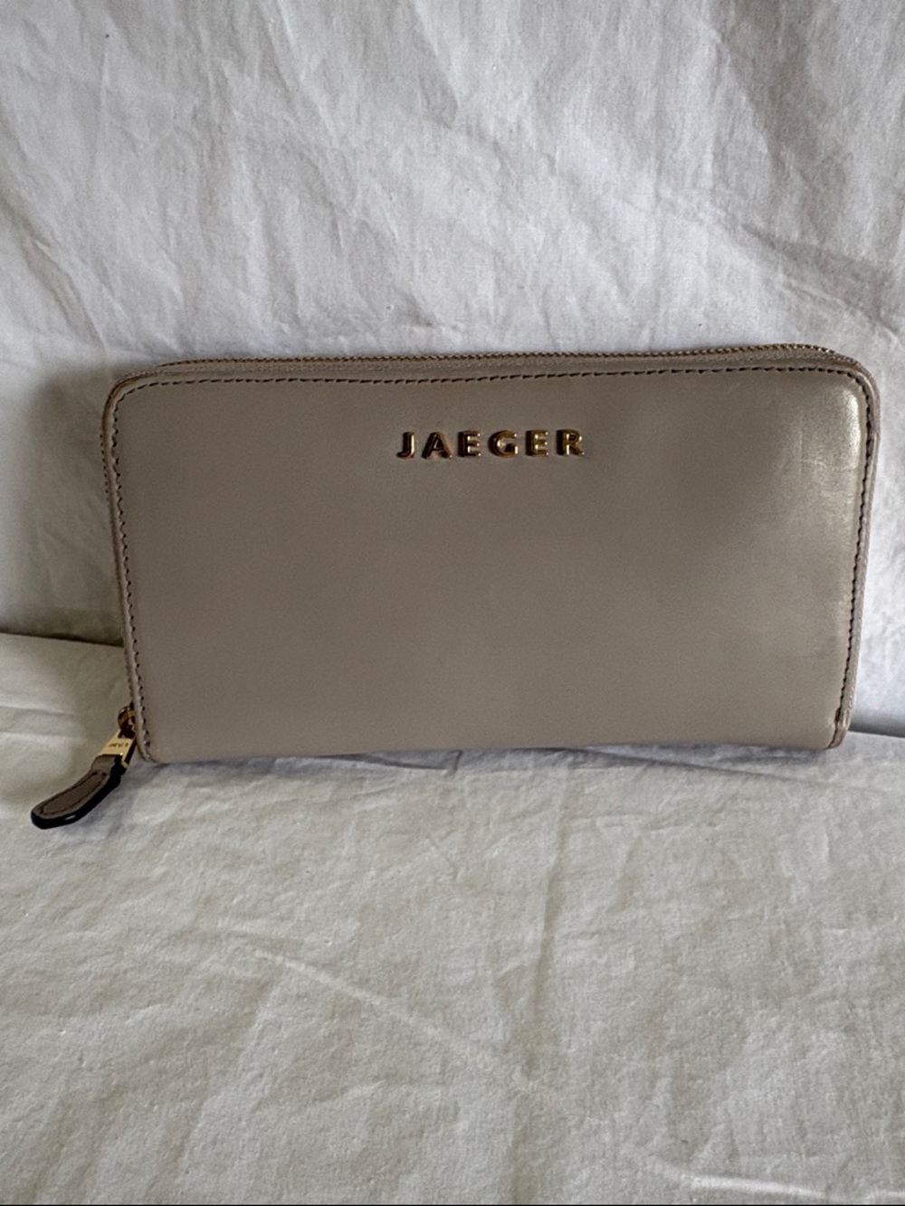 Jaeger Taupe Zip-Around Leather Wallet